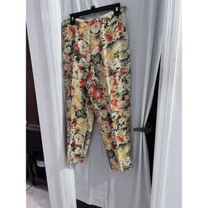 Gianni Petite Silk Multicolor Leaf Pattern Taper Leg Pants 12p